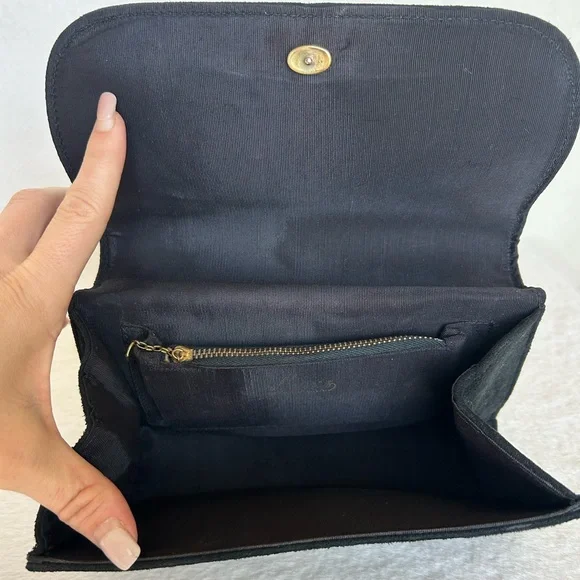 Vintage 1960 Meyers Made in USA Black Suede Gold Chain Strap Shoulder Bag Purse - Picture 7 of 12